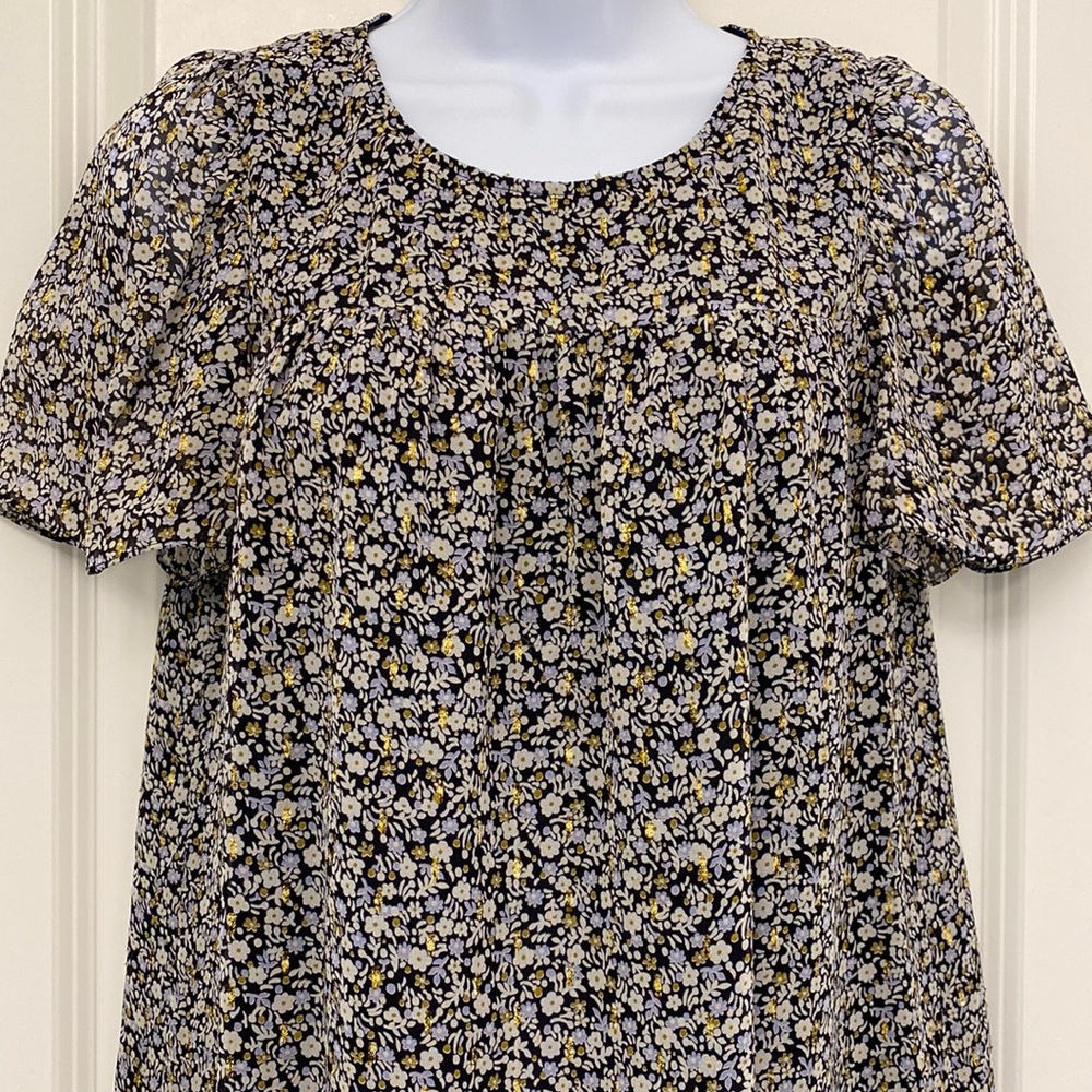 J. Crew Silk Floral Chiffon Metallic Blouse Size 0